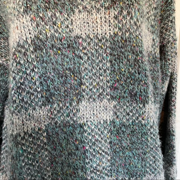 Vintage Wool Chunky Grandma Sweater Green Pattern Gingham Holiday Christmas - Picture 5 of 9